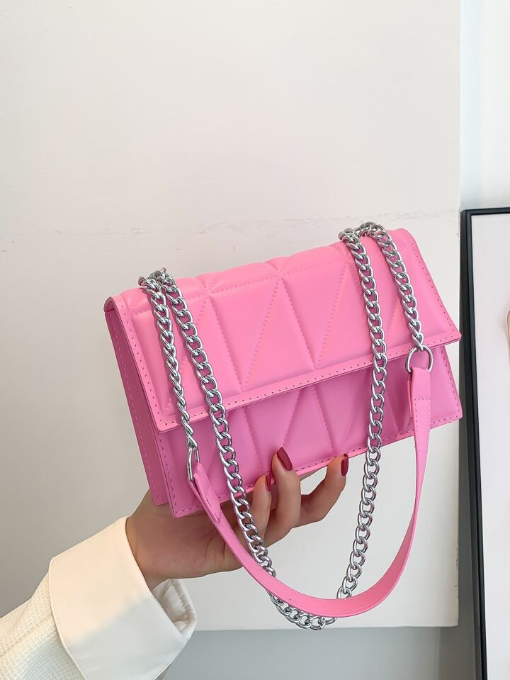 Quilted Flap Chain Square Bag pink | SHEIN