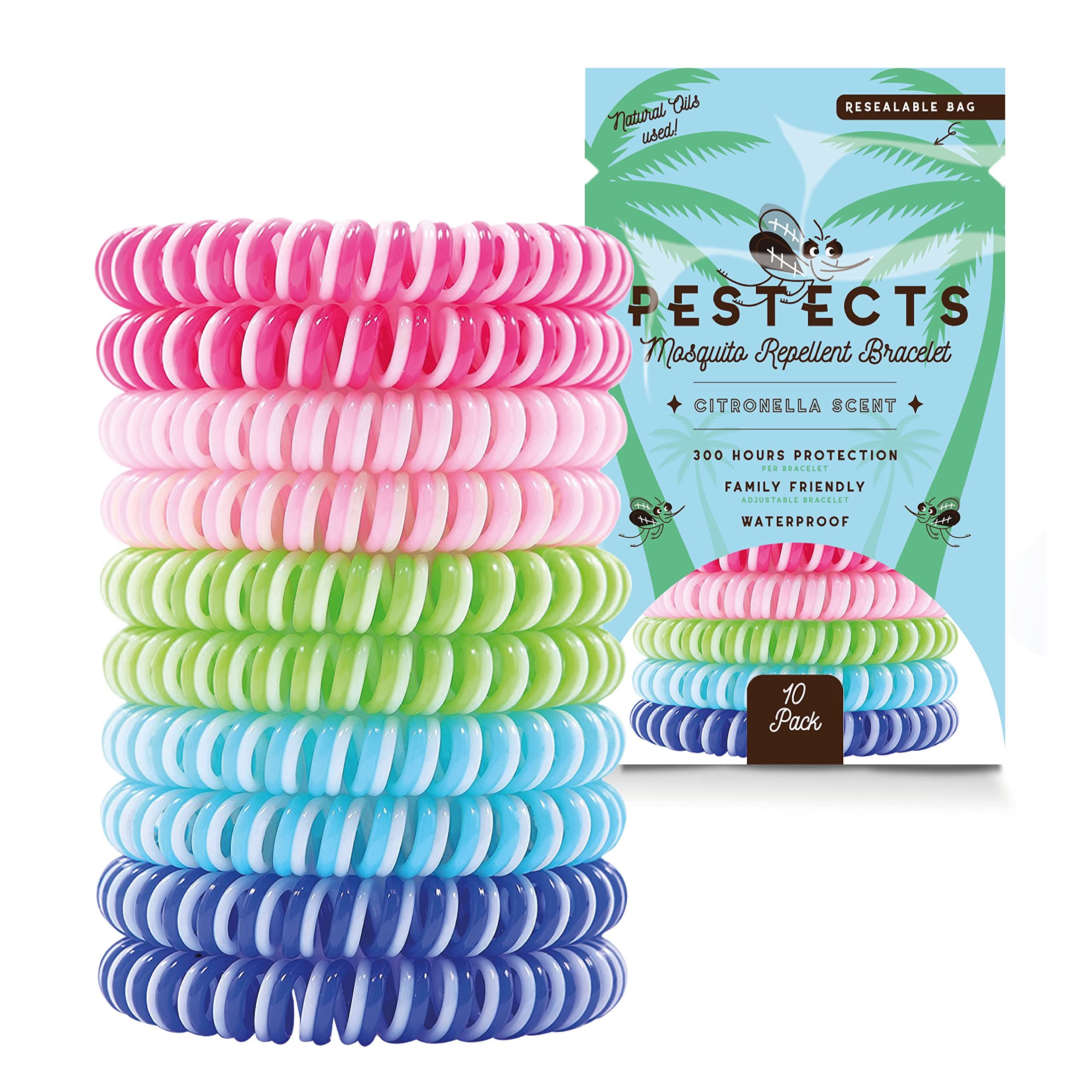 Pestects Mosquito Repellent Bracelet 10 Pack, Deet-Free Natural Anti Bug Wristbands for Adults & Kids, Lasts Up to 300 Hours, Waterproof (Mosquito Repellent Band) | Amazon (UK)