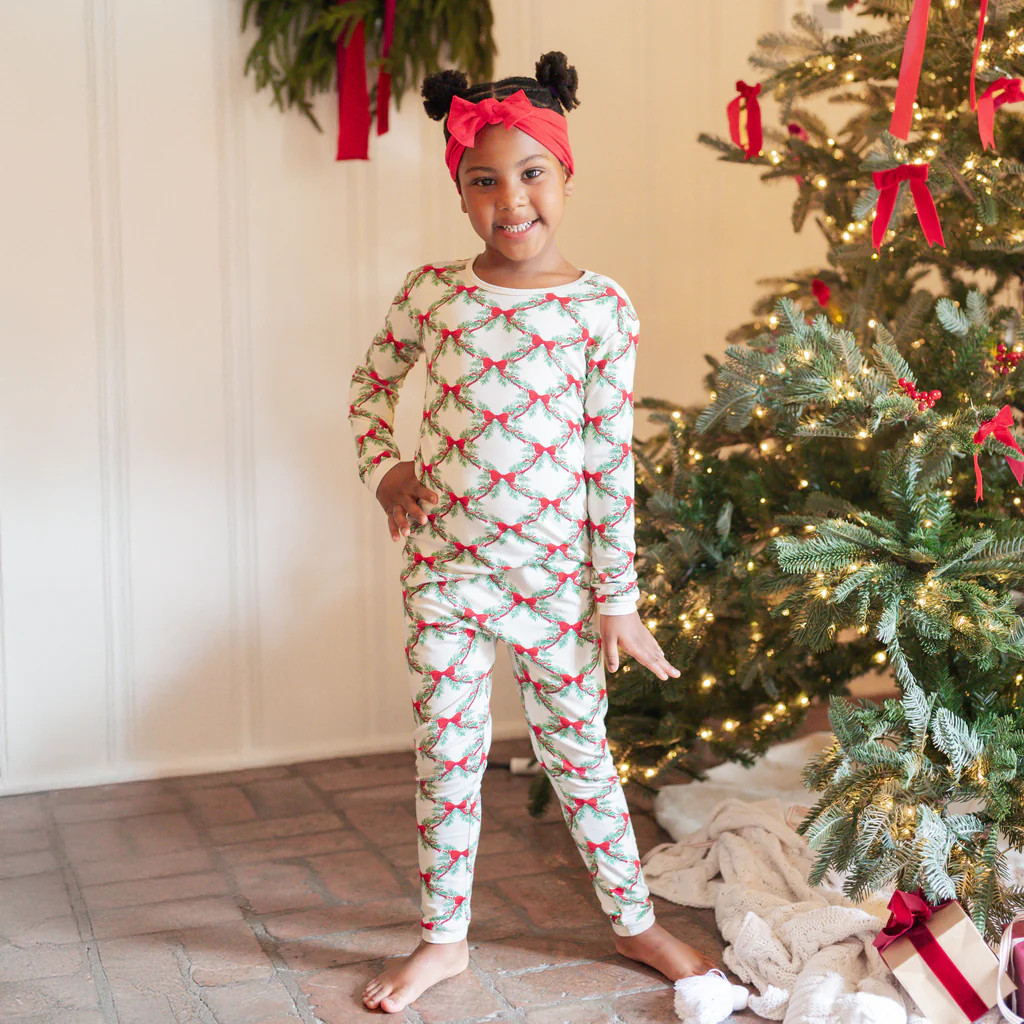 Long Sleeve Pajamas in Holiday Bow | Kyte Baby
