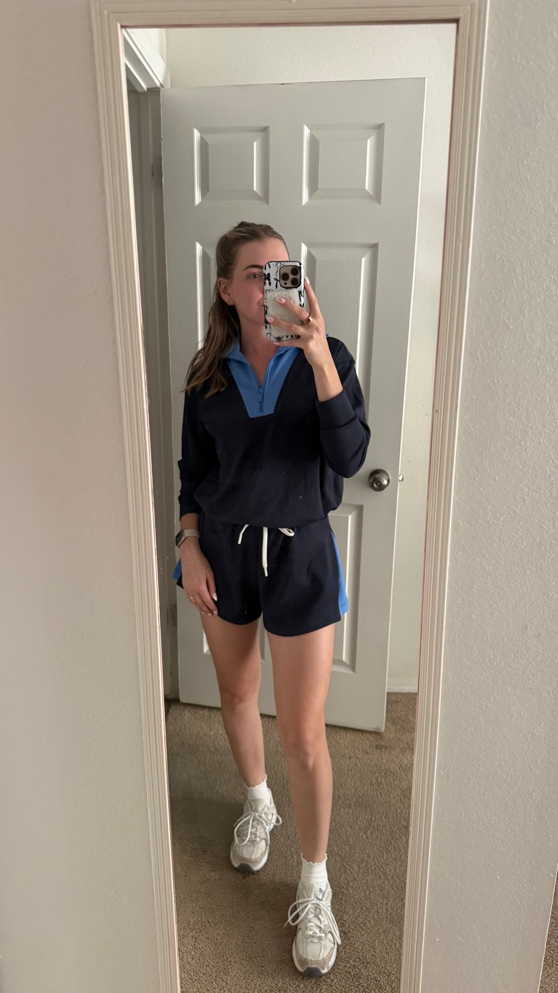 Such a cute athleisure set!! Shorts are a little cropped, so if in between sizes go up one 💘 wearing XS top and S bottoms. Target finds, target workout outfits, affordable matching set, blue loungewear, lululemon look alike dupe, cute navy blue set 

#LTKootd #LTKActive #LTKfitnessgoals