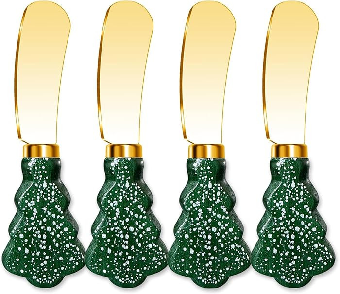 Christmas Tree Spreader Knife Set, Gold Stainless Steel Butter Knives, Holiday Serving Utensils f... | Amazon (US)