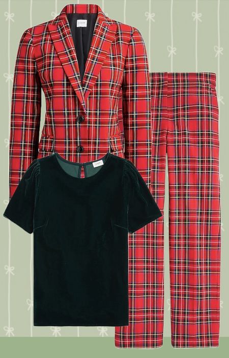 Red tartan holiday plaid suit for woman. Holiday matching set. Tartan blazer and pants  

#LTKHoliday