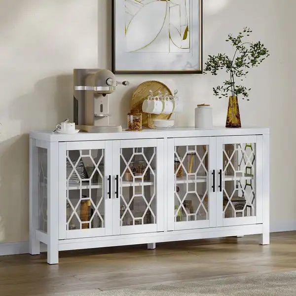Moasis 60" Buffet Sideboard with Decorative Glass Cabinet Doors - White | Bed Bath & Beyond
