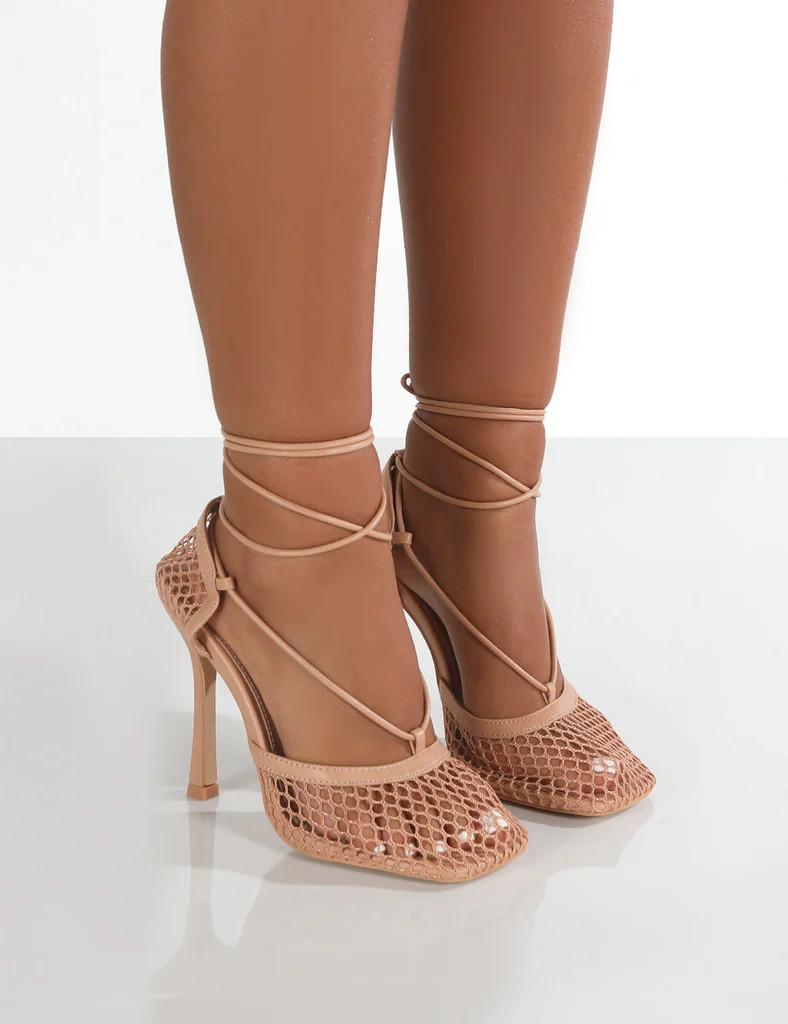Longshot Nude Wrap Around Mesh Heels | Public Desire (US & CA)