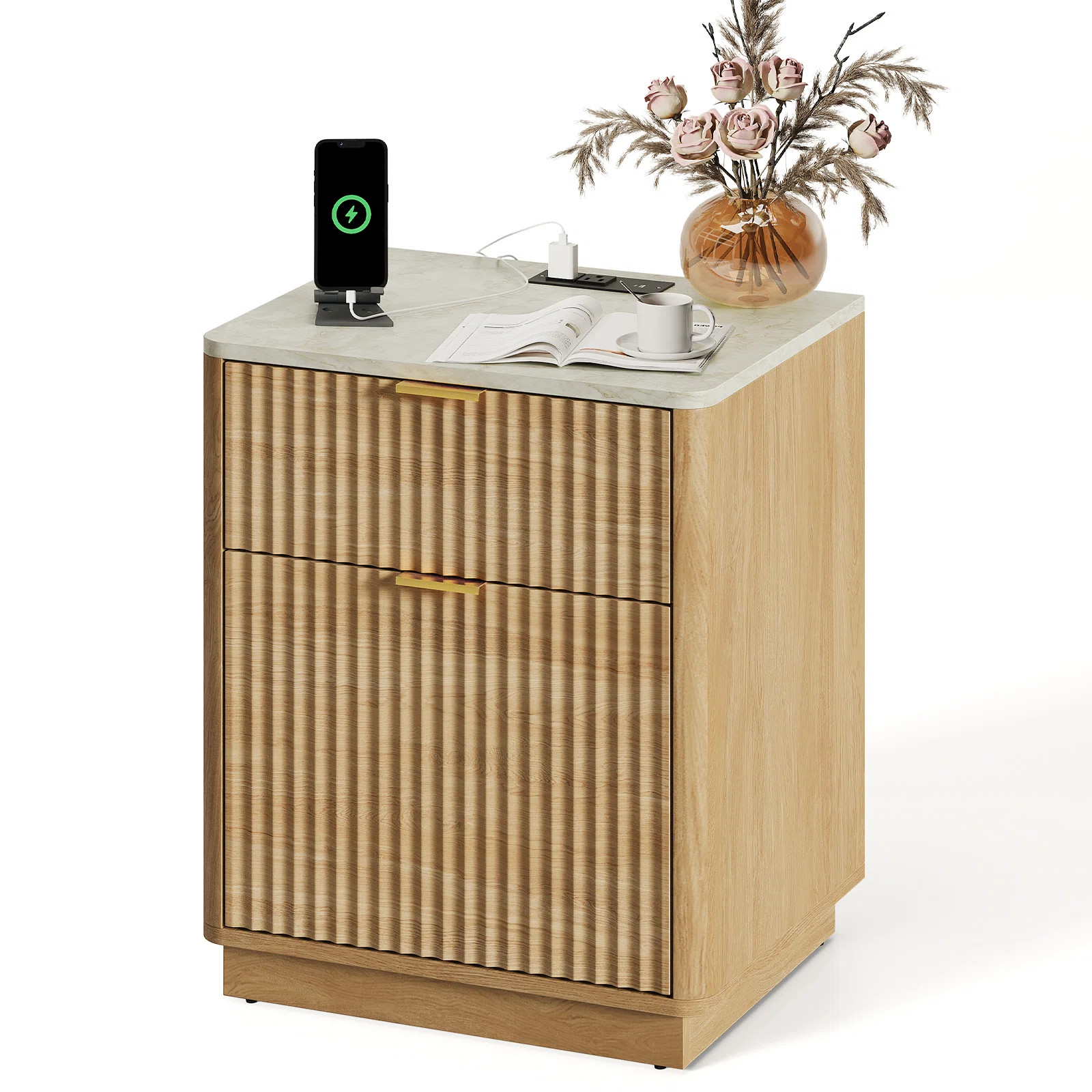 Valerica Fluted Nightstands with Charging Station | Wayfair North America