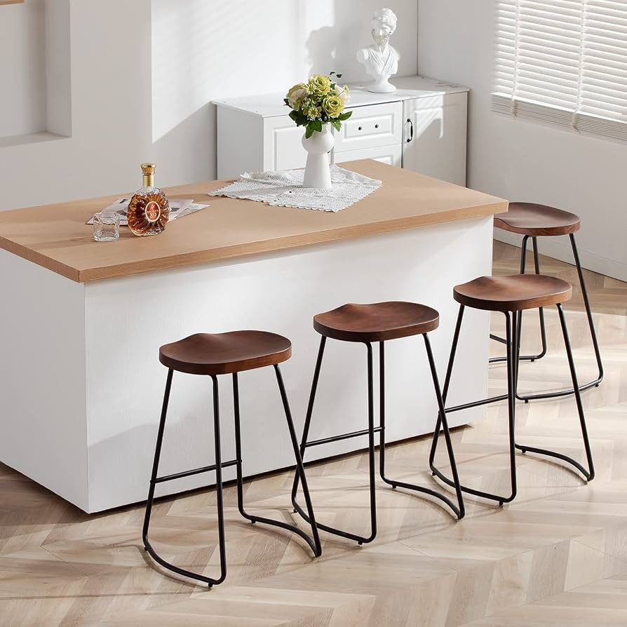 HeuGah Bar Stools Set of 4, Saddle Seat Bar Stools with Metal Legs, Rustic Backless Counter Heigh... | Amazon (US)