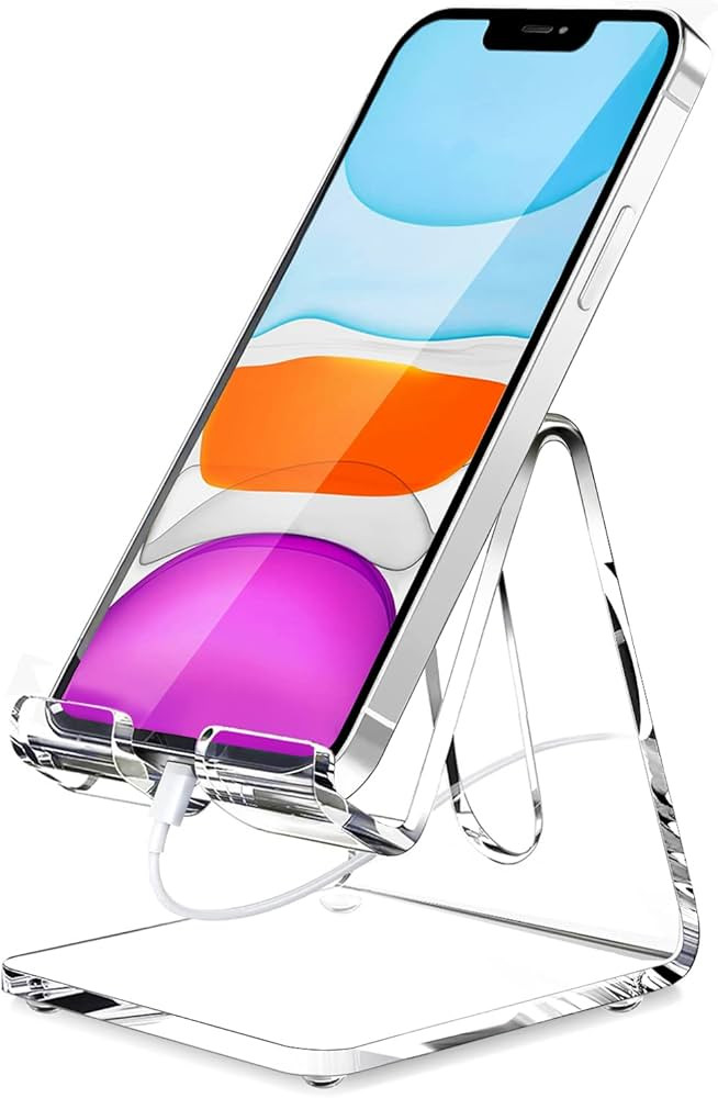 Crpich Acrylic Cell Phone Stand, Portable Clear Phone Stand for Desk, Compatible with Phone15 14 ... | Amazon (US)