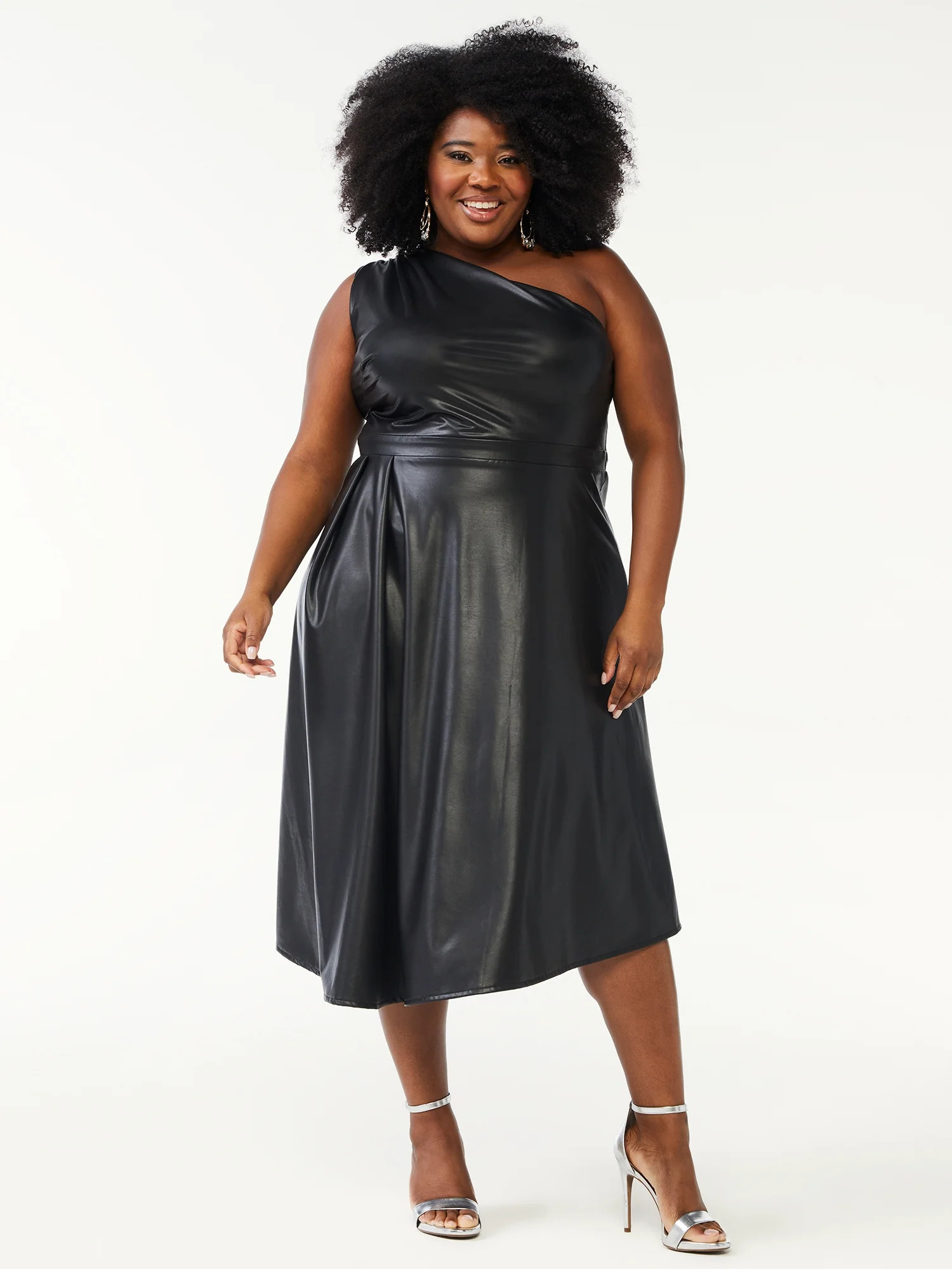 Sofia Jeans by Sofia Vergara Women's Plus Size One Shoulder Faux Leather Dress - Walmart.com | Walmart (US)