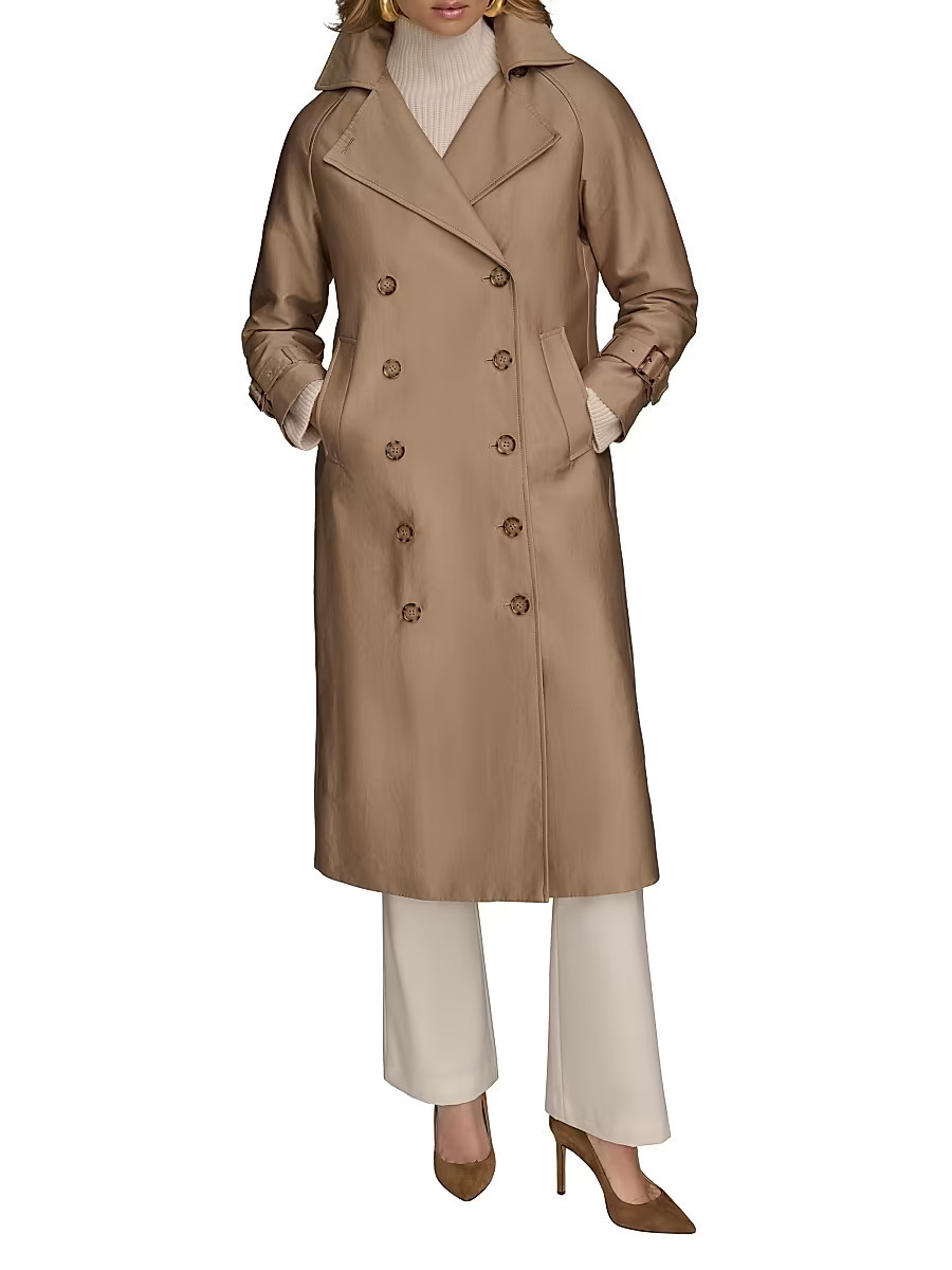 Women's Cotton-Blend Double-Breasted Trench Coat - Khaki - Size XS | Saks Fifth Avenue