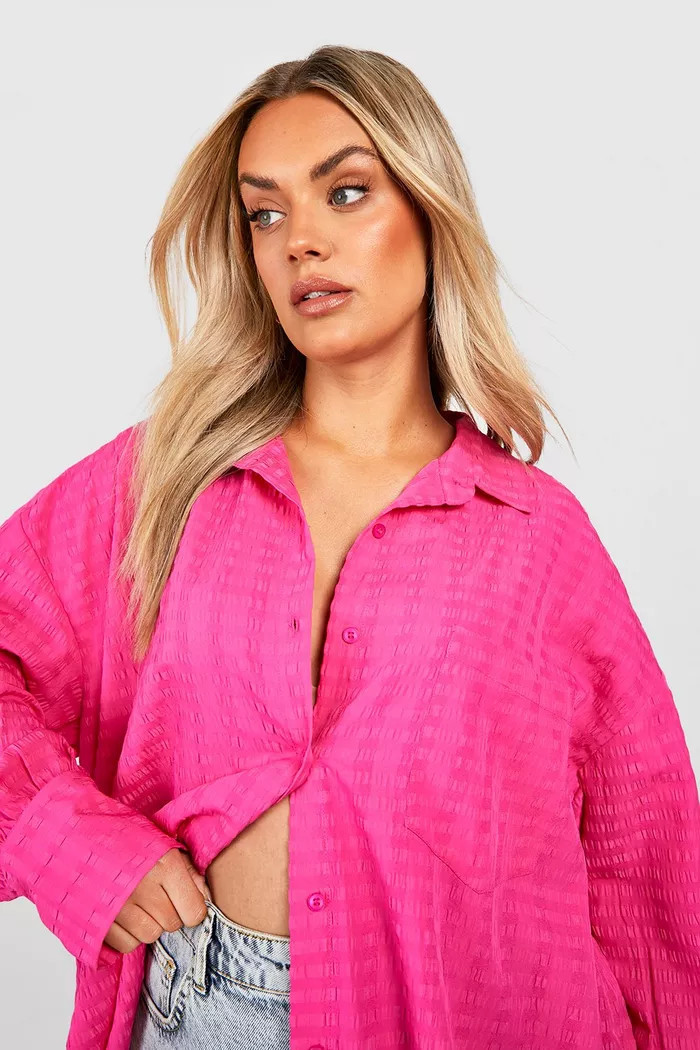 Plus Textured Woven Oversized Shirt | Boohoo.com (US & CA)