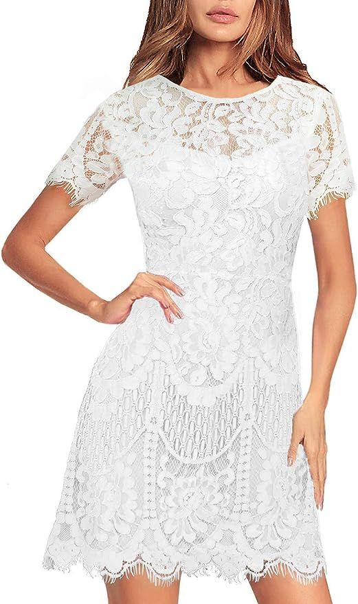 MSLG Women's Elegant Round Neck V-Back Floral Lace Cocktail Party A Line Dress | Amazon (US)