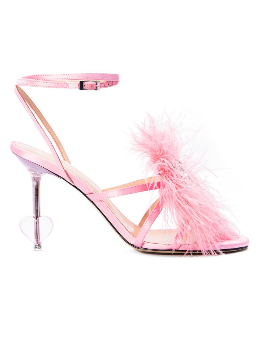 Feather-Trimmed Satin Sandals | Saks Fifth Avenue
