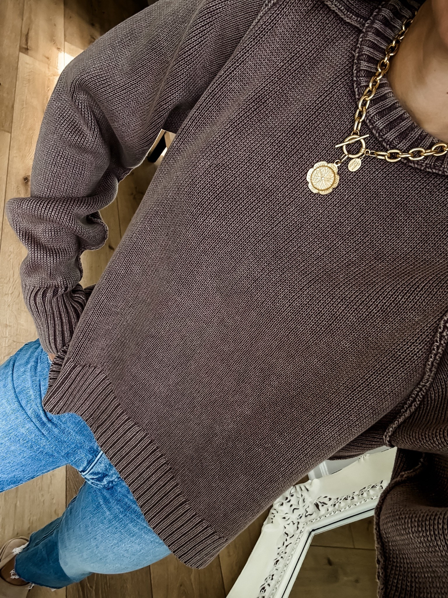 Studio 4 code TAMMY10. Small brown sweater, gold necklace.

#LTKFindsUnder100 #LTKOver40