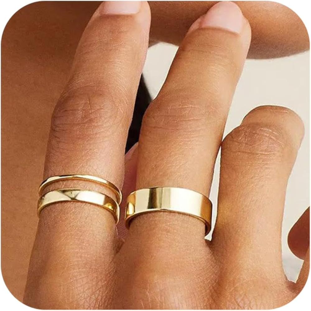 Silver Rings for Women Non Tarnish, Gold Wedding Bands for Men, Stainless Steel Chunky Knuckle Pi... | Amazon (US)