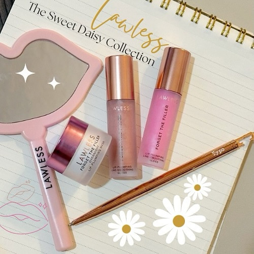 Meet @lawless NEW Sweet Daisy Collection✨💋

Featuring Lawless Beauty’s  FIRST-EVER shimmering ✨Forget the Filler Overnight Lip-Plumping Mask and three NEW sparkling shades of our best-selling Forget the Filler Lip-Plumping Line-Smoothing Gloss. All in a NEW delicious yummy sugar flavor! ($100 value)✨Swipe to the left to see how beautiful they are.  I highly recommend these products. This brand is my top pick for lip-plumping glosses and lip masks.❤️👏

Bundle includes:
💋1x Forget the Filler Overnight Lip Plumping Mask
The clinically proven treatment strengthens the lips’ barrier function. Powered by our highest concentration of MAXI-LIP™, Shea Butter, Ceramides, and Hyaluronic Acid.
Shade: 🌼Sweet Daisy is a cool pearlized candy pink

💋3 x Forget the Filler Lip-Pluming Line-Smoothing Gloss.  Clinically proven high-shine plumper works without sting or irritation. Powered by MAXI-LIP™, Shea Butter, & Rosehip Oil.
Shades: 🌼Daisette is a cool candy pink with a sparkling pearl finish 🌼Candy Sky is a warm mauve pink with a sparkling pearl finish 🌼Bon Bon is a creamy soft pink with a sparkling pearl finish (not included here)

🛍️Available at Sephora and lawlessbeauty.com