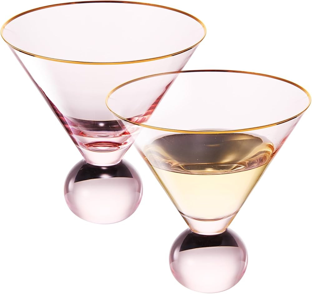 Stemless Blush Pink Martini Glasses | Set of 2 | Unique Bubble Modern Cocktail Glassware, Vintage... | Amazon (US)