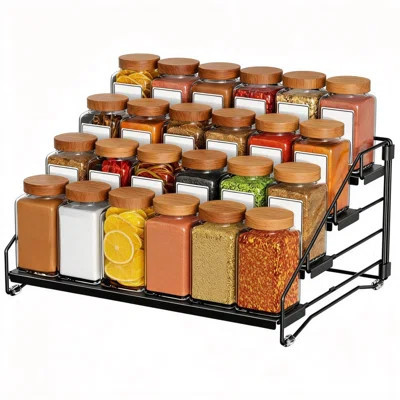 Adjustable Depth Spice Rack, Tiered Organizer 4-Tier (Black) | Wayfair North America