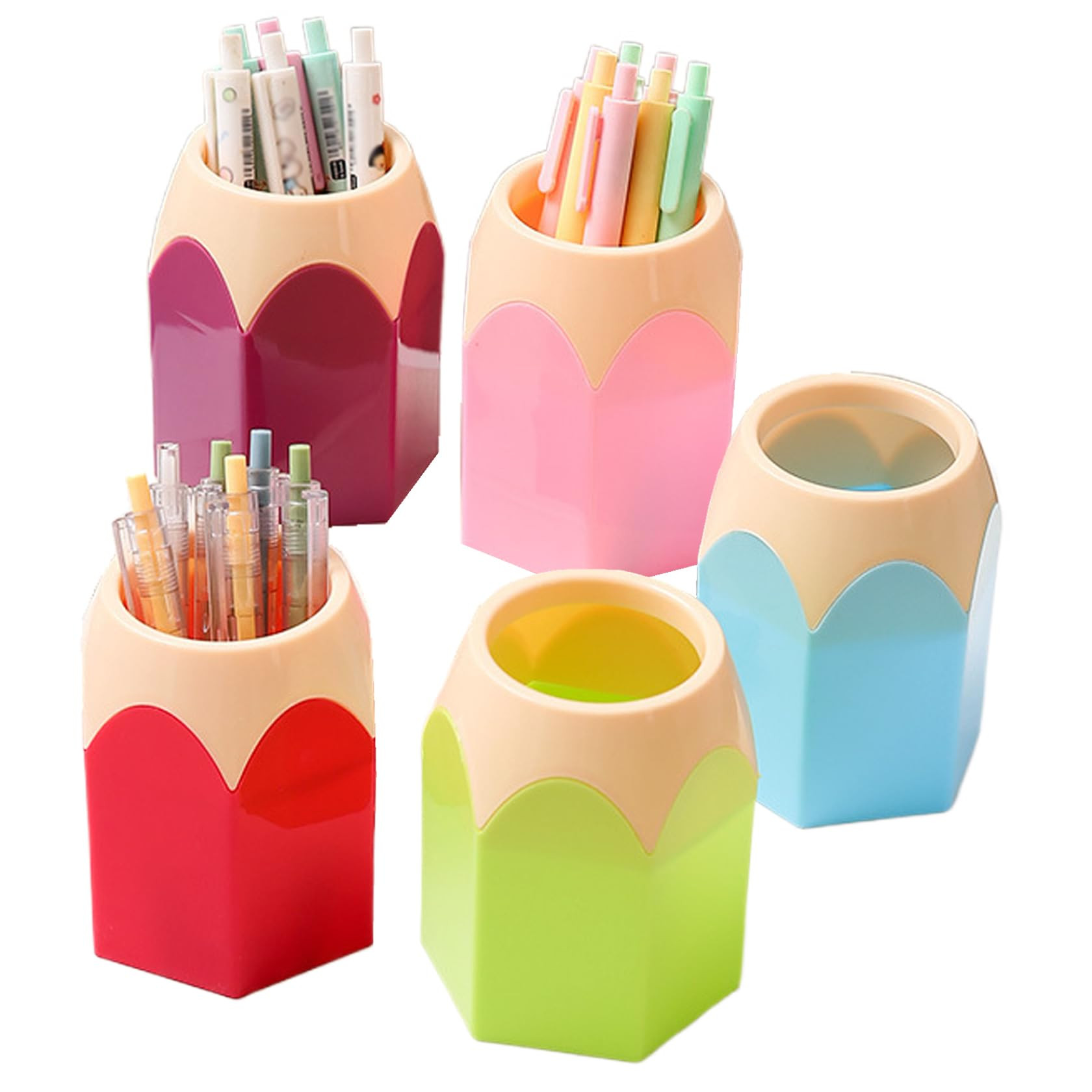 Pencil Cup, 5PCS Cute Pencil Shaped Pen Holder, Plastic Crayon Holder for Kids, Makeup Brush Pen ... | Amazon (CA)