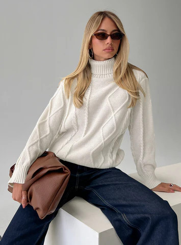 Tarynne Cable Knit Turtle Neck Sweater Beige | Princess Polly US