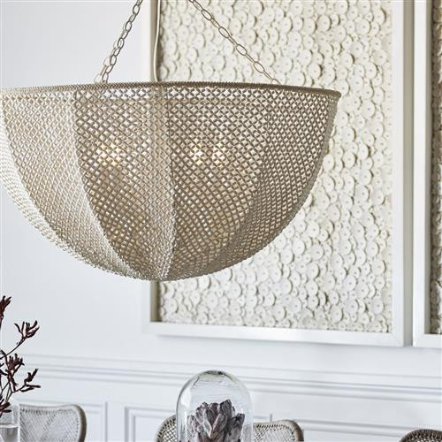 Palecek Quinn Coastal Beach White Wood Coco Beaded Inverted Dome Chandelier | Kathy Kuo Home