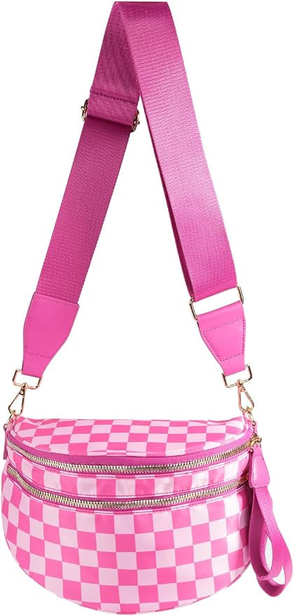 Black and White Checkered Crossbody Bag Bum Bag for Women,Spacious Checkered Purse Fanny Packs Be... | Amazon (US)