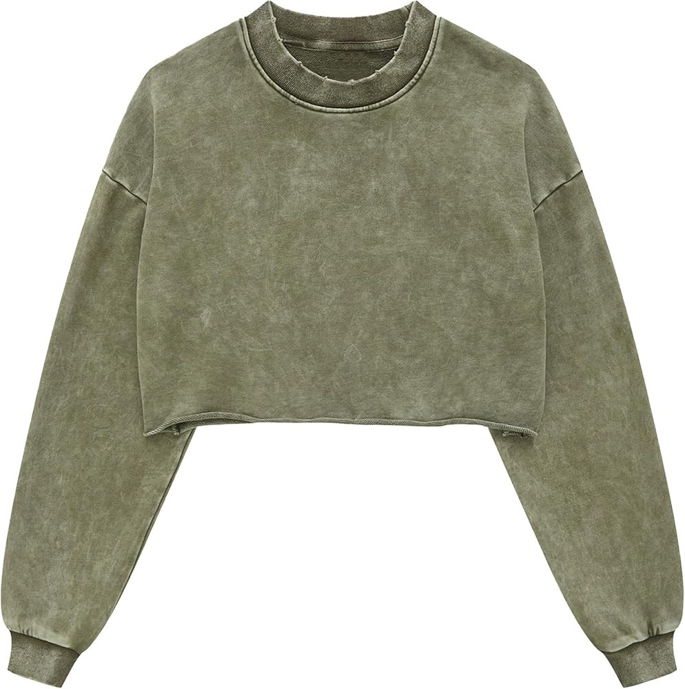 Hixiaohe Womens Cropped Sweatshirts Vintage Long Sleeve Pullover Tops Acid Wash Sweatshirt Hoodie... | Amazon (US)