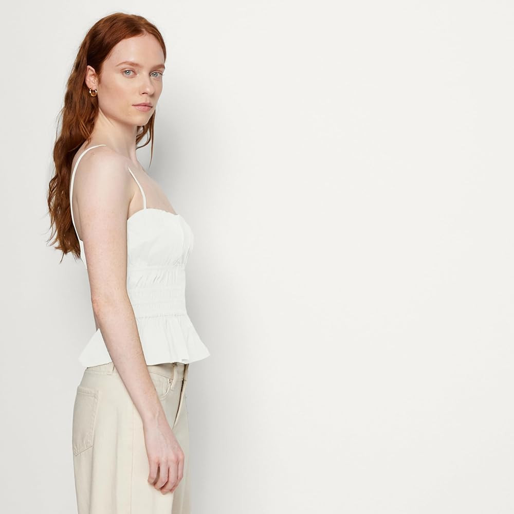 Amazon Essentials Women's Regular-Fit Smocked Cotton Stretch Poplin Tank | Amazon (US)