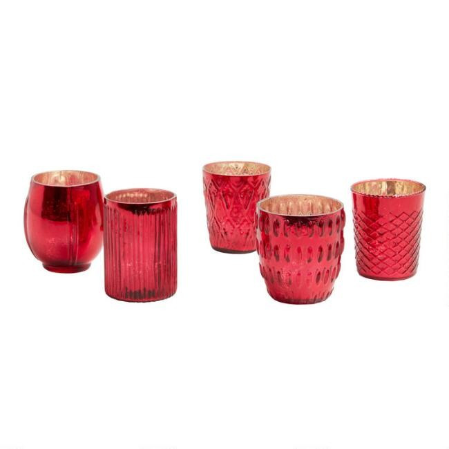 Red Mercury Glass Votive Candleholder Set of 5 | World Market
