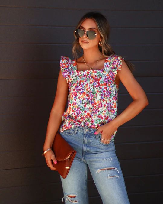 Love Me More Cotton Floral Flutter Sleeve Top | VICI Collection