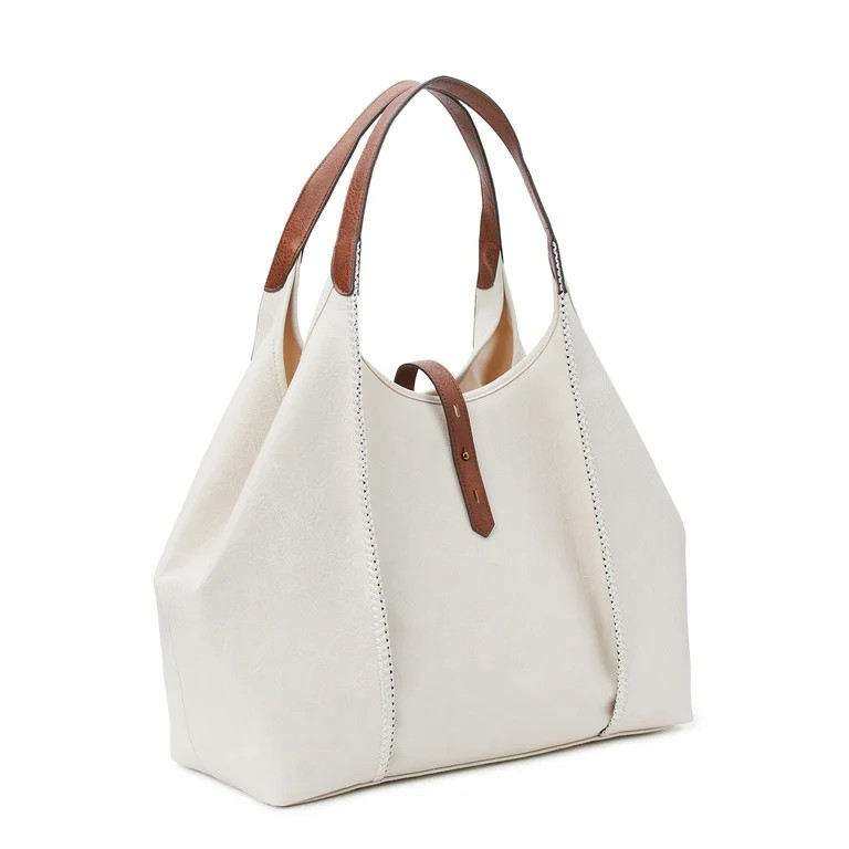 Time and Tru Women's Avery Tote Handbag, Beige | Walmart (US)