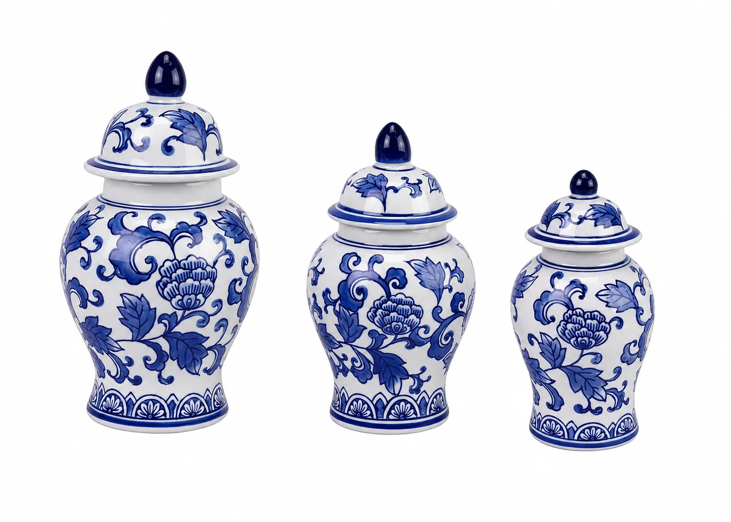 Set of 3 Blue & White Floral Food Safe Jars | The Enchanted Home