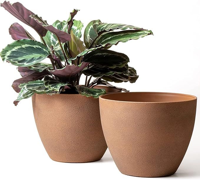 LA Jolie Muse Flower Pots Outdoor - 11.3 Inch Large Garden Planters with Drainage Holes Set of 2 | Amazon (US)