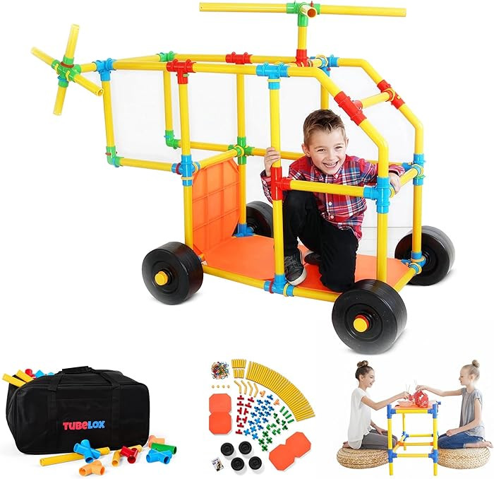 Tubelox Deluxe STEM Building Toy Set & Storage Bag | 220 Piece Life-Size Construction Kit for Kid... | Amazon (US)