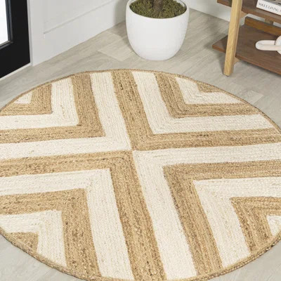Adwin Two-Tone Chevron Round Jute Cream/Natural Rug | Wayfair North America