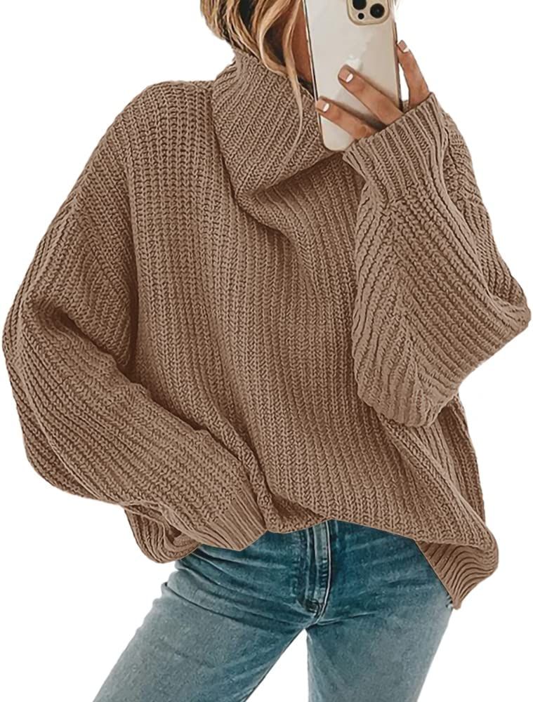 SySea Women's Turtleneck Long Sleeve Sweaters Knit Oversized Slouchy Fall Pullover Jumper Tops Kh... | Amazon (US)