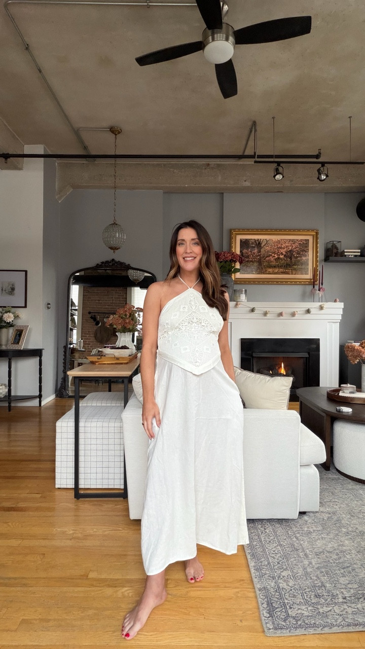 Love this little crochet halter white midi dress from @Target 

#LTKTravel #LTKBump #LTKootd