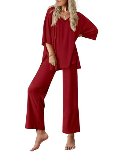Ekouaer Lounge Sets for Women Pajamas Set Short Sleeve Tops and Long Pants Soft 2 Piece Outfits w... | Amazon (US)