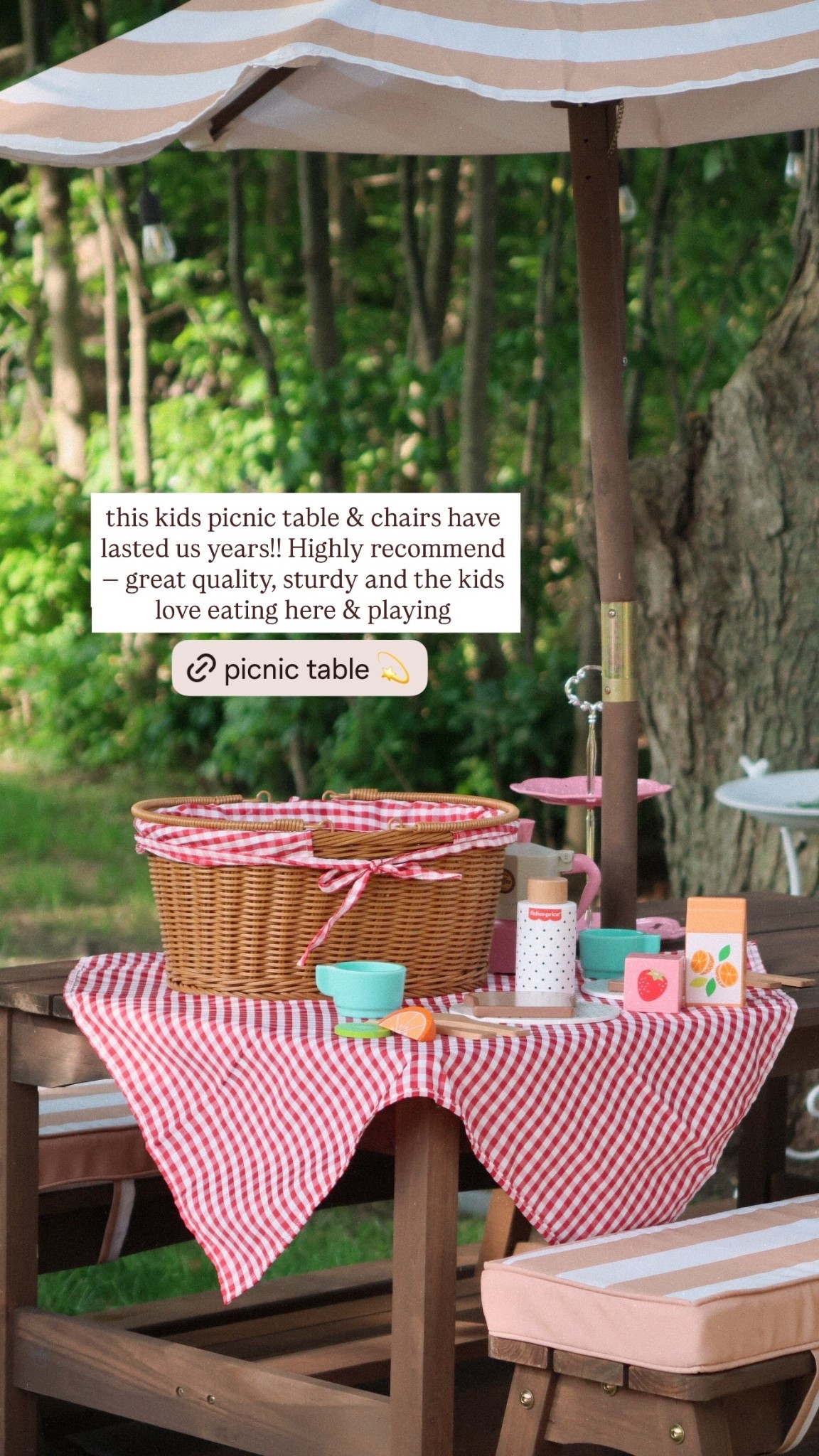 this kids picnic table & chairs have lasted us years!! Highly recommend — great quality, sturdy and the kids love eating here & playing  @kidkrafttoys