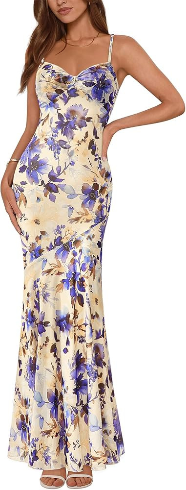 BTFBM Summer Dresses for Women 2026 Spaghetti Straps Sundress Twist Knot Mesh Mermaid Wedding Gue... | Amazon (US)