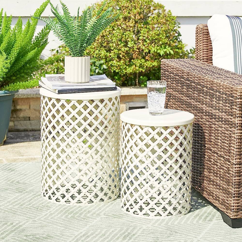 glitzhome Nesting Side Table Set of 2 Decorative Garden Stools for Indoor Outdoor Heavy Duty Grid... | Amazon (US)