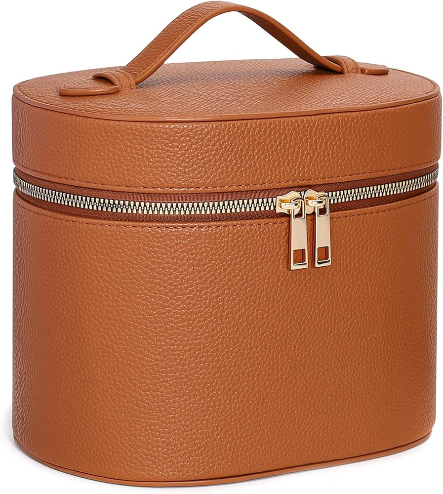 Makeup Bag Vanity Case for Women Leather Cosmetic Bag Makeup Organizer Case Portable Travel Toile... | Amazon (US)