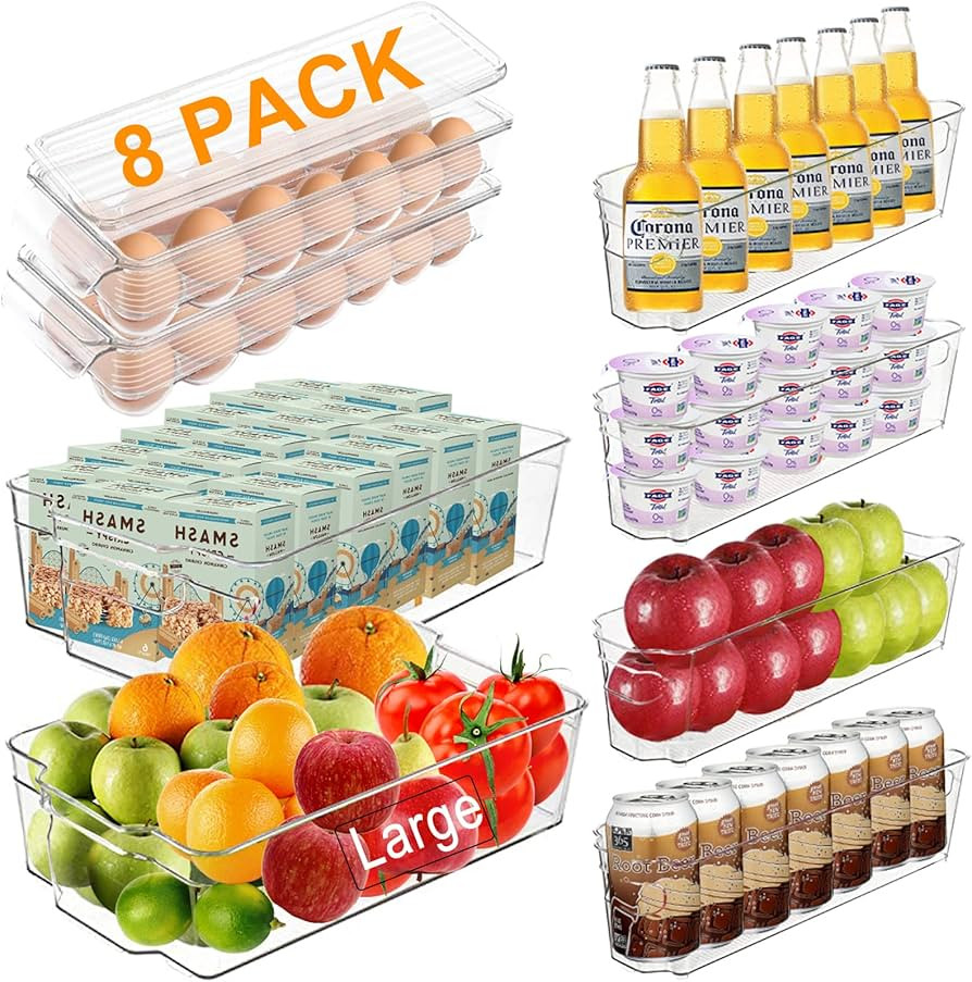 Alpacasso Fridge Organizer Storage Bins - 8 Pack Stackable Freezer Kitchen Containers with Handle... | Amazon (US)