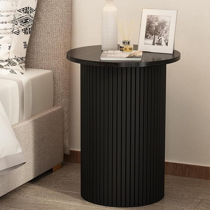 Wnutrees Round Fluted End Table, Small Accent Pedestal Side Table, Wood Fluted Nightstand Bedside... | Amazon (US)