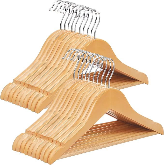 SONGMICS Kids Wooden Hangers 20 Pack, Solid Wood Baby Hangers, Children's Coat Hangers with Pants... | Amazon (US)
