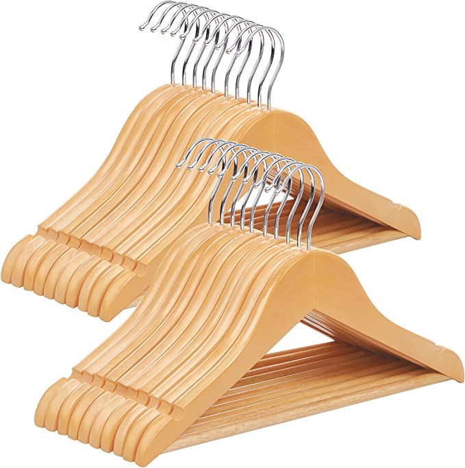 SONGMICS Kids Wooden Hangers 20 Pack, Solid Wood Baby Hangers, Children's Coat Hangers with Pants... | Amazon (US)