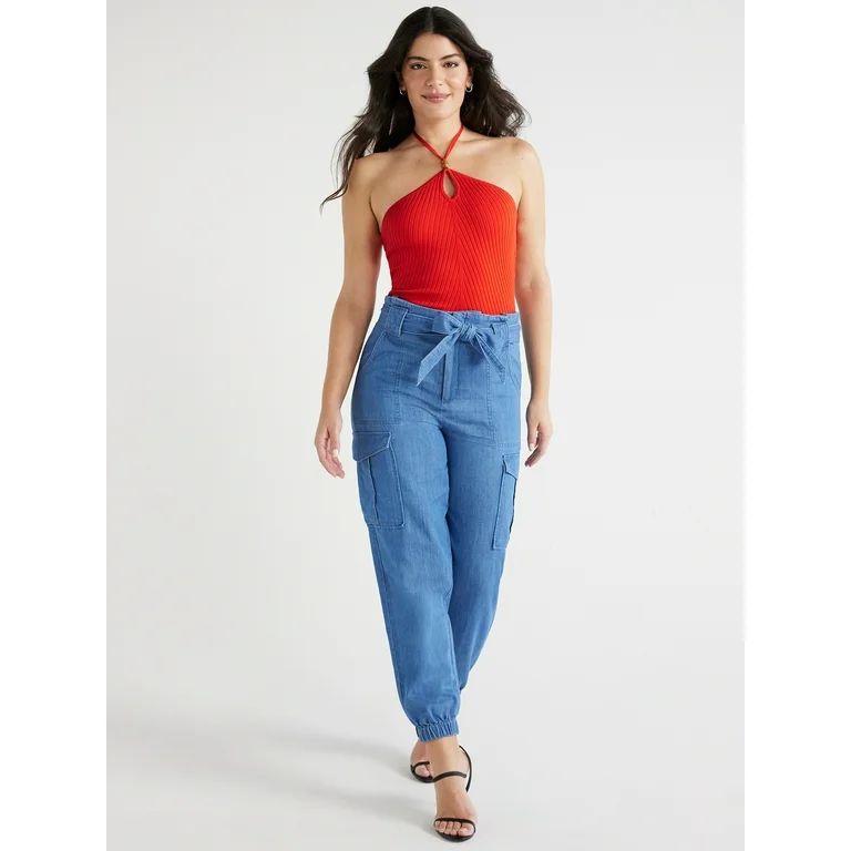 Sofia Jeans Women's Sleeveless Ribbed Halter Top with Tie Keyhole, Sizes XS-XXXL - Walmart.com | Walmart (US)