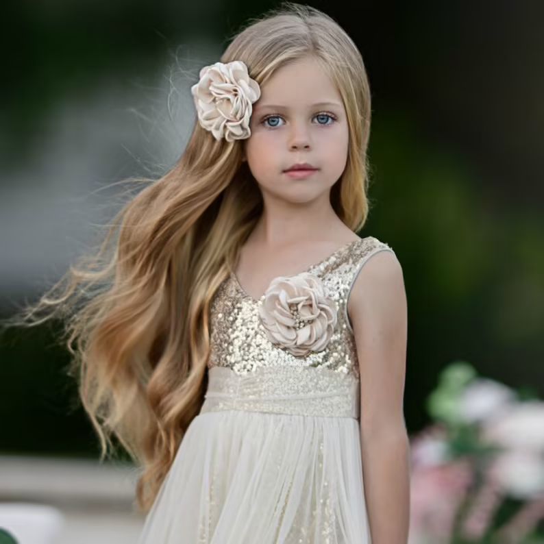 Flower girl dress, Ivory gold flower girl dress,Flower girl dresses,Rustic Flower girl dress,Ivor... | Etsy (US)