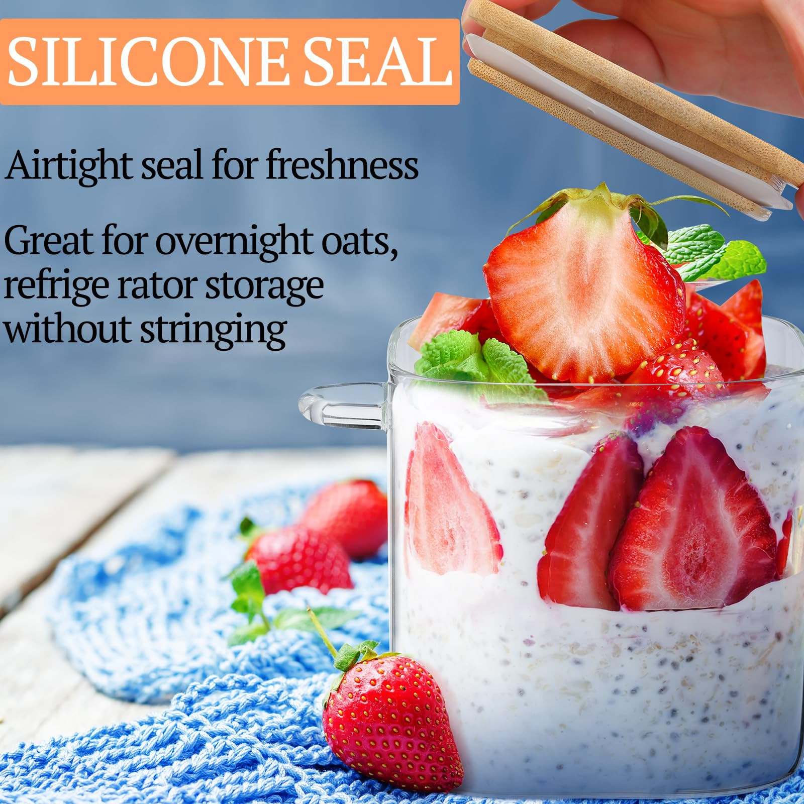 Pickmesh 4 Pcs Overnight Oats Containers with Lids Overnight Oats Jars Oatmeal Cups Square Glass ... | Amazon (US)