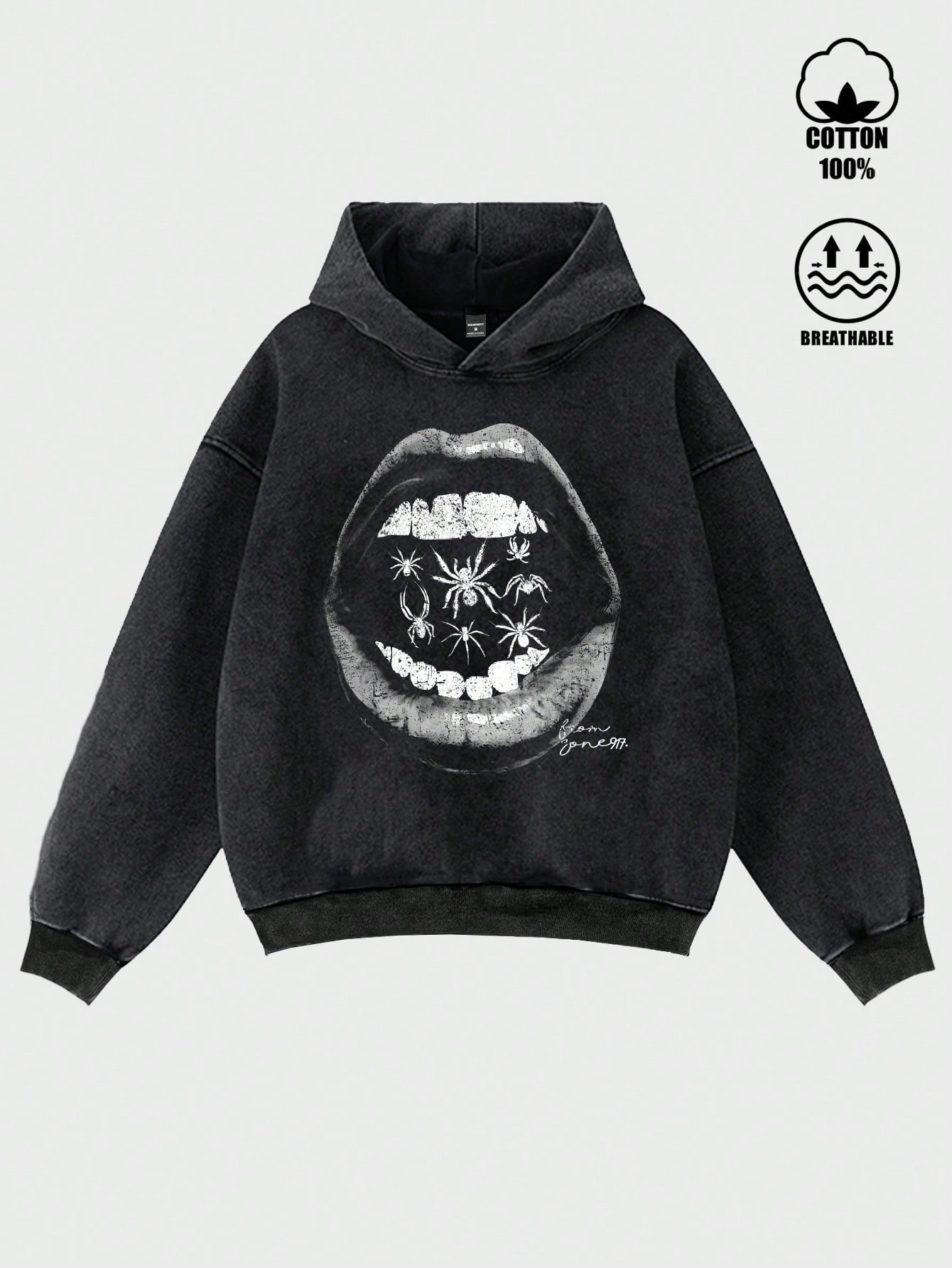 Manfinity ZONE917 Men's Oversize Street-Style Retro Dark Gothic Style Black And White Lips Damage... | SHEIN