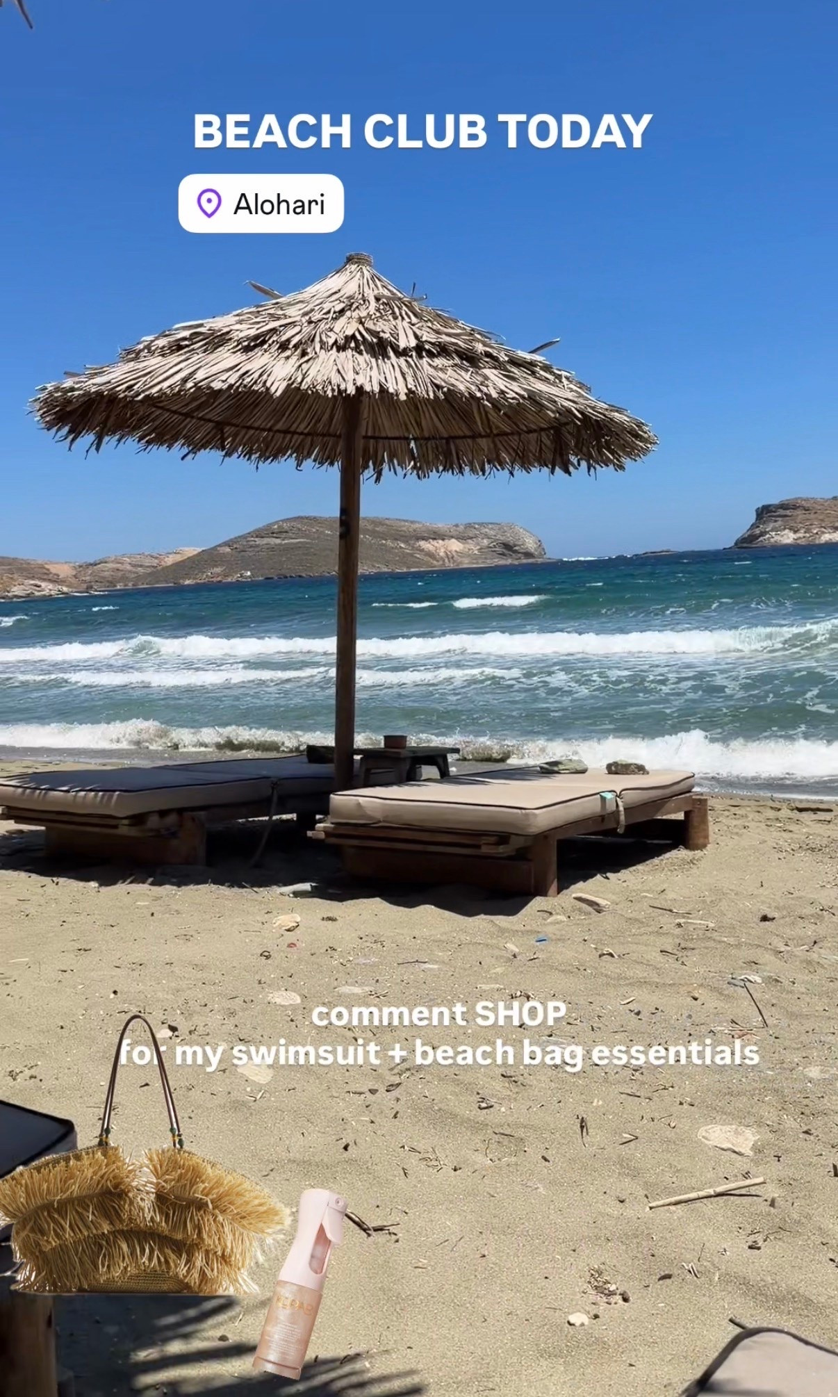 Beach club essentials
My favorite sunscreen, beach bag + swimsuit
Swimsuit fits tts wearing xs bottoms and small top